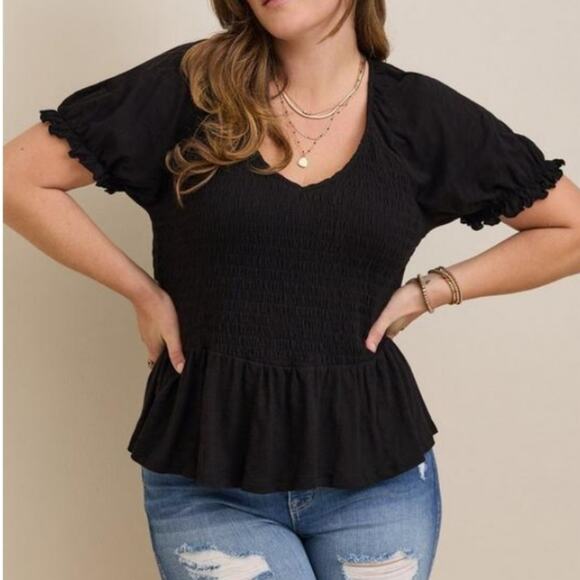 TORRID 4X Cotton Modal Slub Smocked Short Sleeve Babydoll - Picture 1 of 9